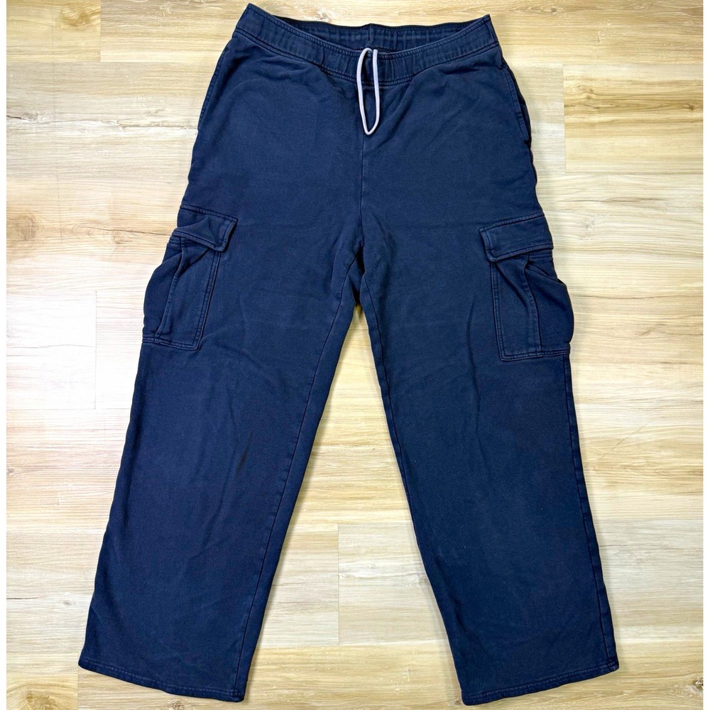 American Eagle Sweatpants Mens Medium Black Fleece Cargo Joggers Elastic Waist M